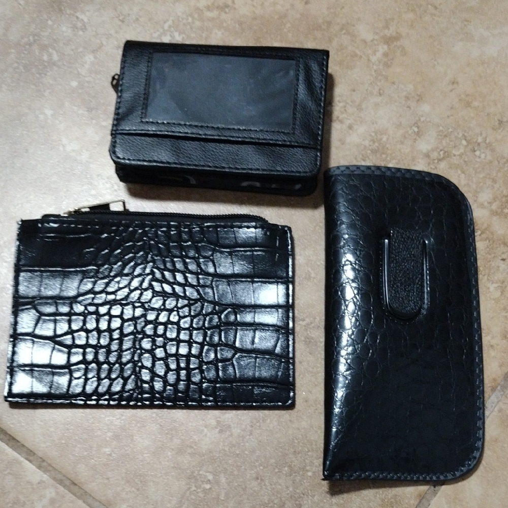 Black Crocodile Pattern Wallet & Car Glasses Holder Set